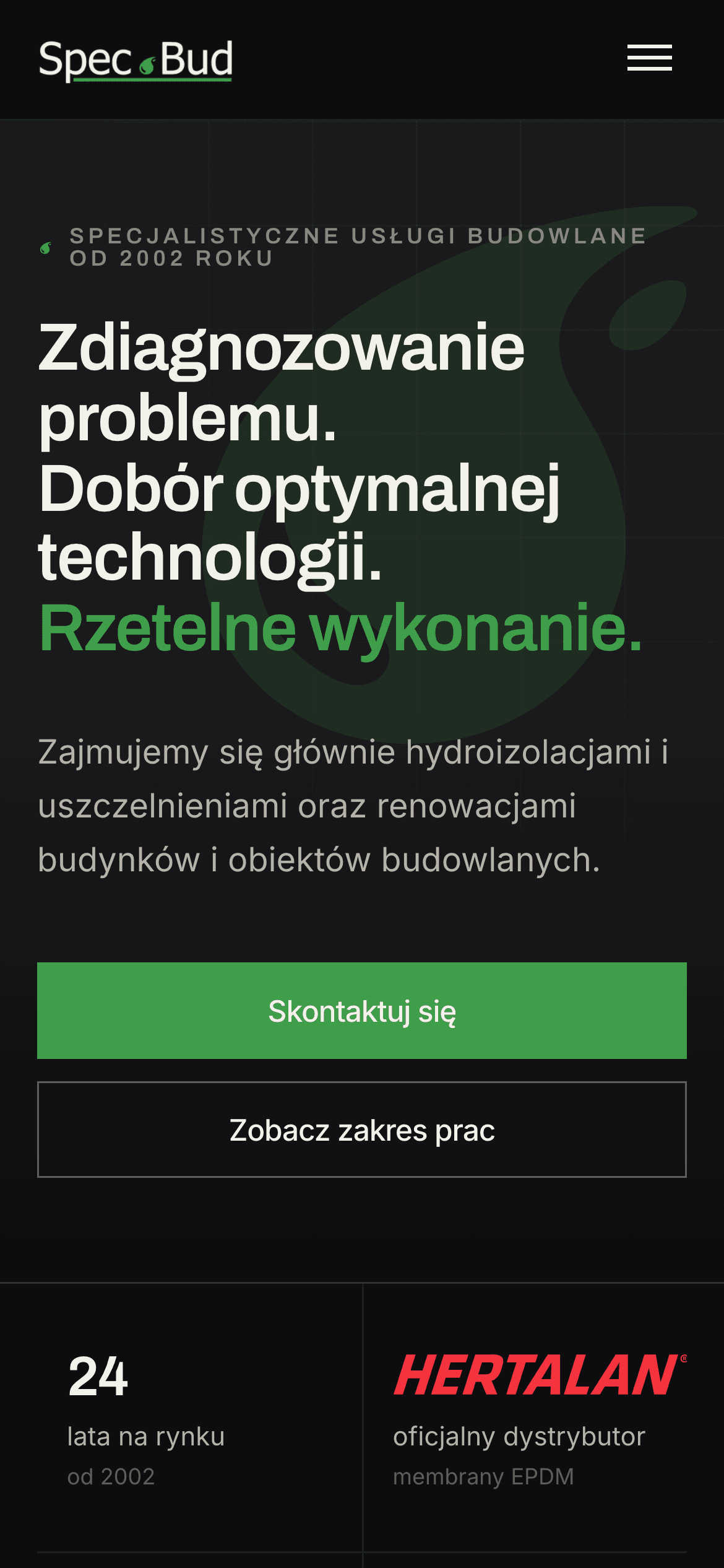 Spec.Bud na telefonie: strona główna w widoku mobilnym